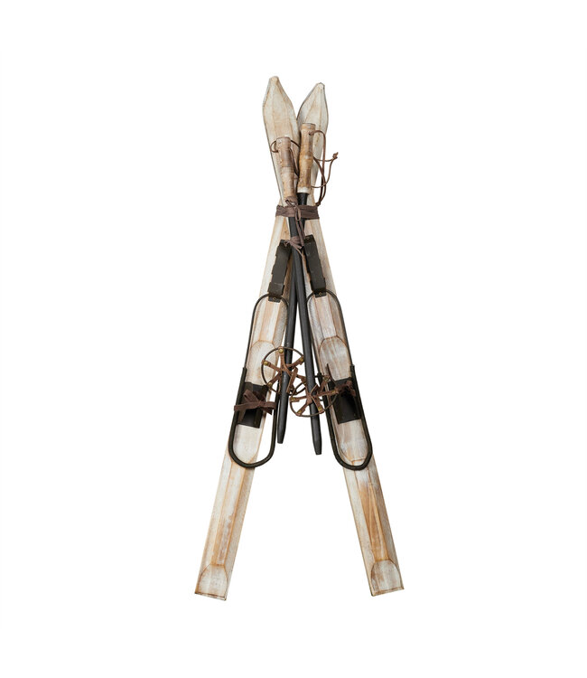 Skis et bâtons en métal et bois blanchi 36 po