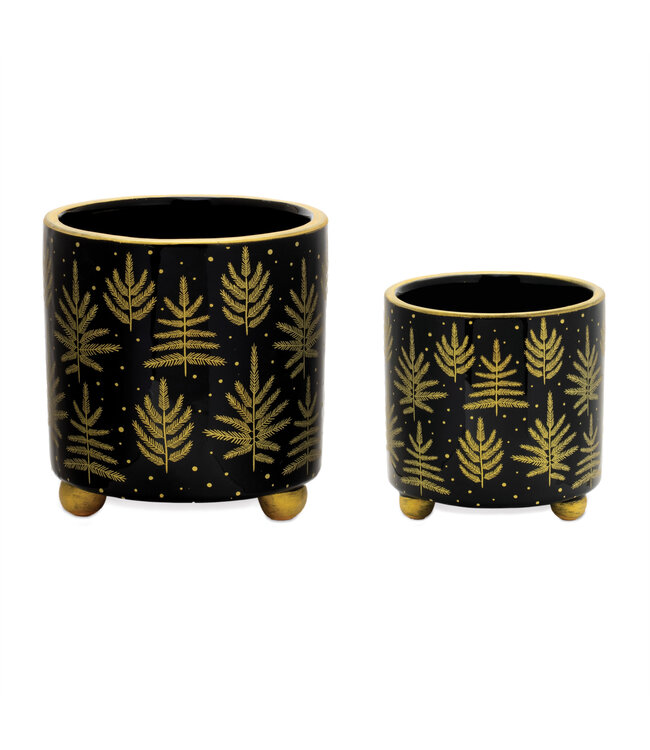 Cache-pot noir et sapins or