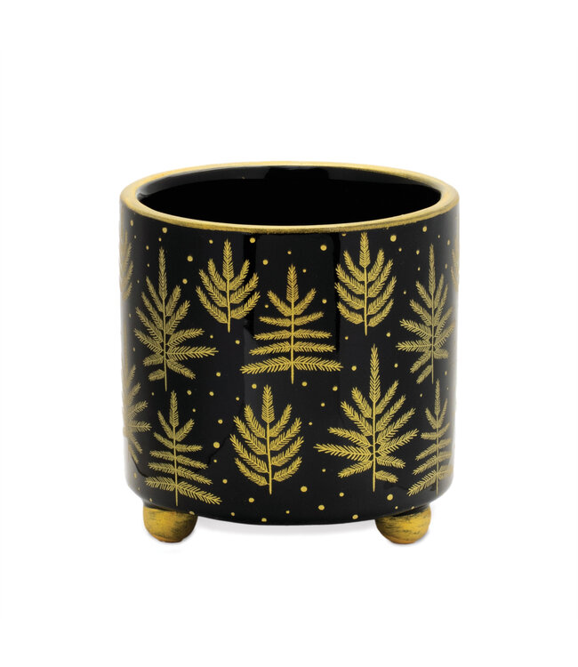 Cache-pot noir et sapins or