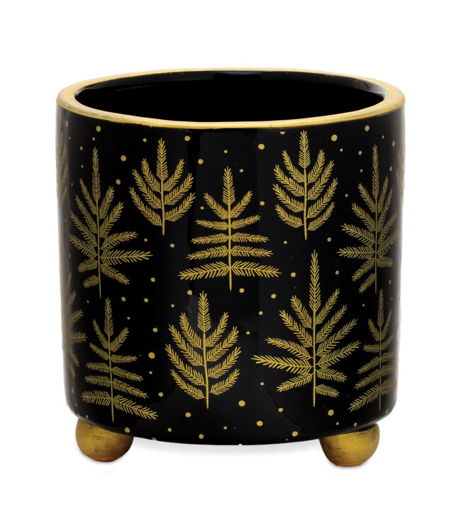 Cache-pot noir et sapins or