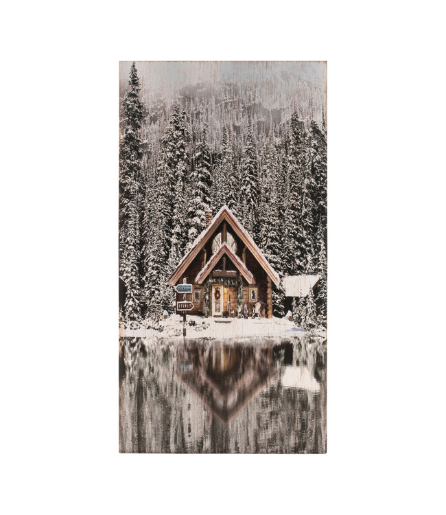 Cadre chalet, forêt enneigée et lac 9,5 x 17,5 po