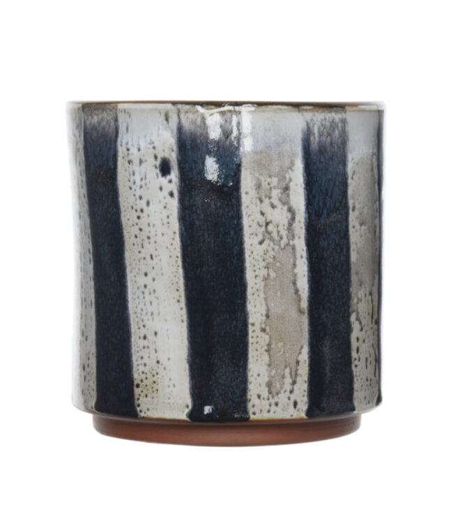 Cache-pot terre cuite ligné gris et bleu 5 po