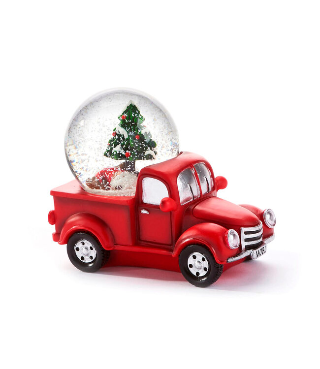 Boule à Neige Camion Rouge avec Sapin | Décor Festif de Noël