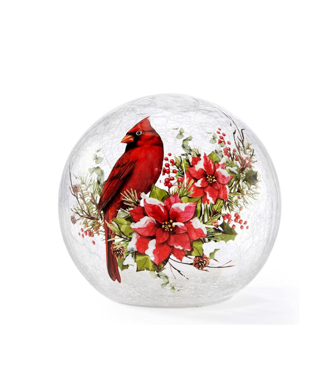 Boule LED cardinal avec poinsettias