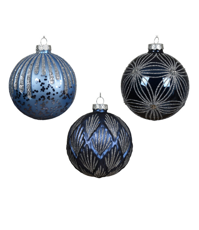 Boule de verre bleu et argent