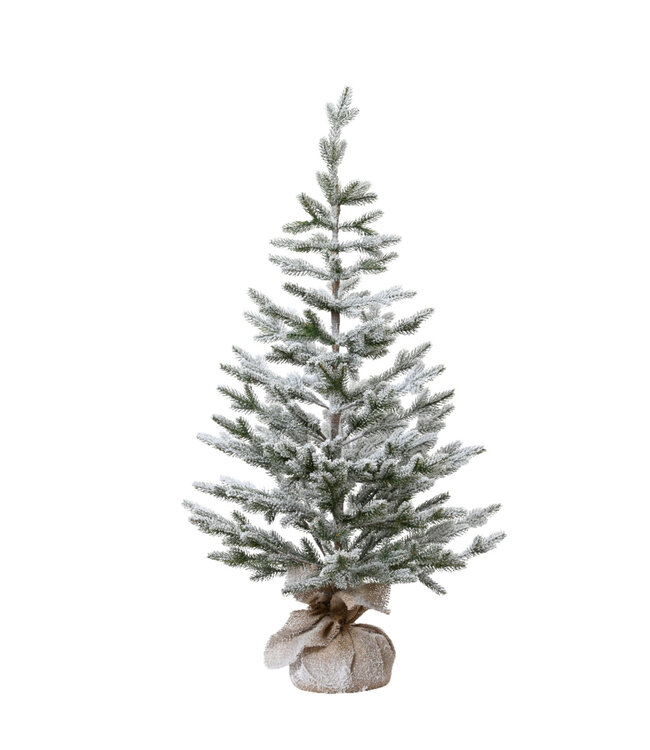 Sapin givré pied poche de jute | Nature et douceur festive