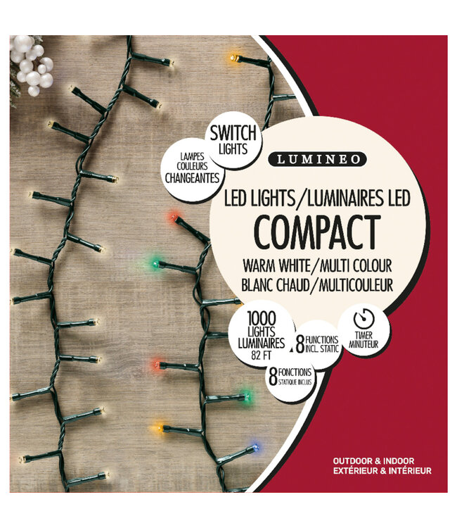 Lumières compact LED fils vert blanc chaud et multi-couleurs