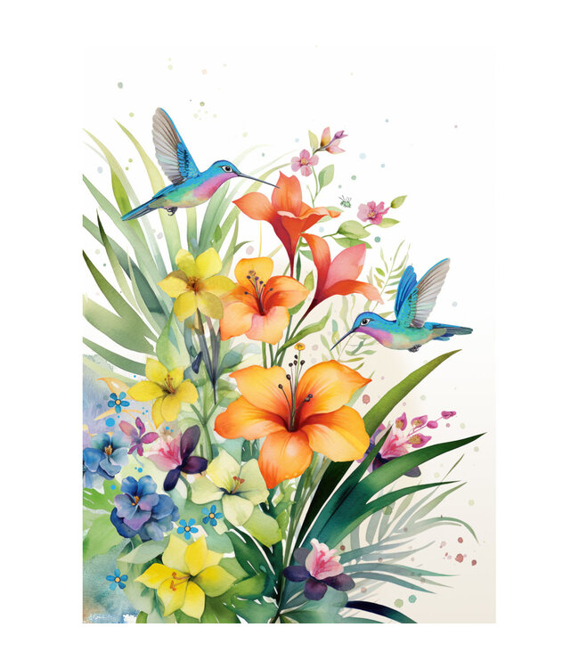 Carte - Colibris et fleurs