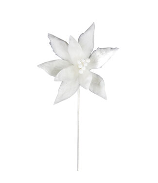 Tiges longues décoratives en fausse fourrure – Poinsettia blanc