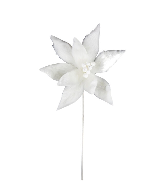 Tiges longues décoratives en fausse fourrure – Poinsettia blanc