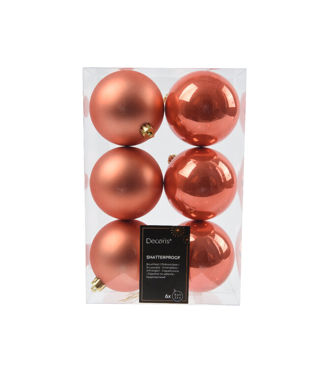Boules plastique orange brillant/mat 3 po (boîte de 6)