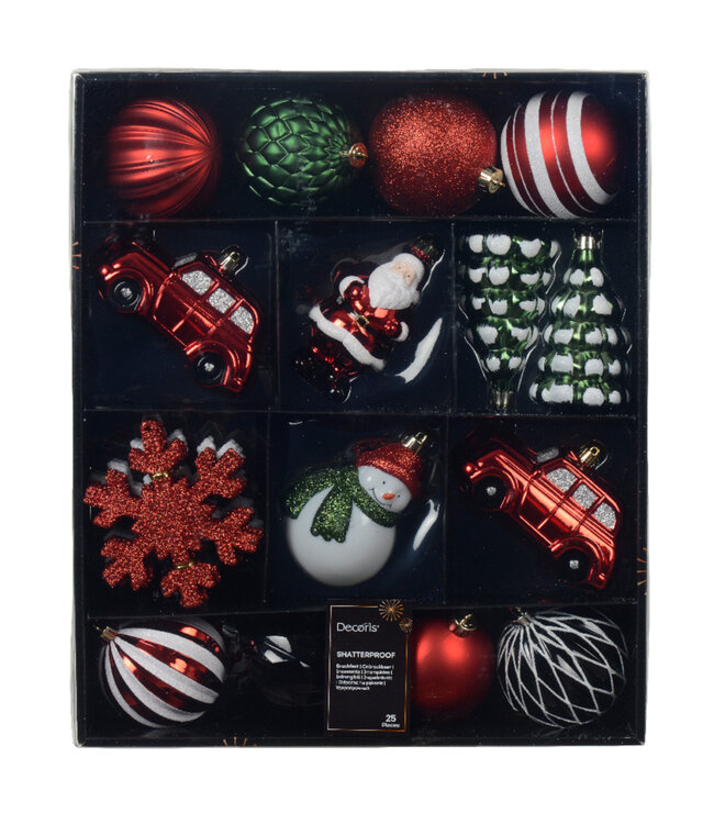 Ensemble de 25 ornements rouge et vert