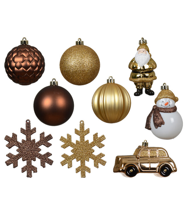 Ensemble de 25 ornements espresso et or