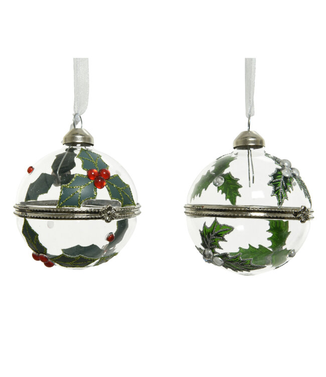 Boule cadeau de Noël feuilles de gui | Décoration du temps des Fêtes