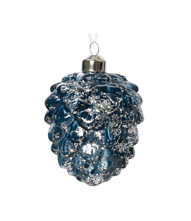 Ornement de verre cocotte bleu ou blanc 4 po (3 ass.)