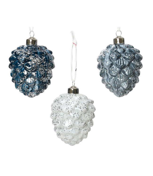 Ornement de verre cocotte bleu ou blanc 4 po (3 ass.)