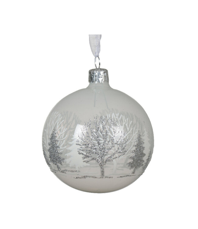 Boule de verre forêt enneigée rose ou blanche 3 po