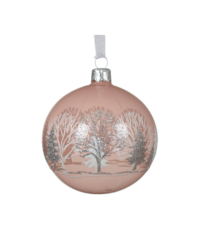 Boule de verre forêt enneigée rose ou blanche 3 po