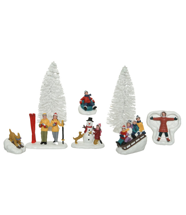 Ensemble de 8 figurines sports d'hiver pour village