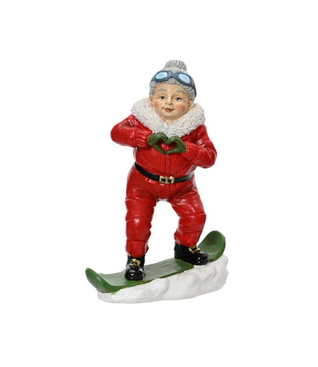 Figurine mère Noël en planche à neige 7,5 po