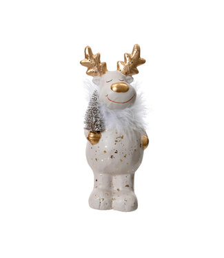 Renne debout tenant un sapin
