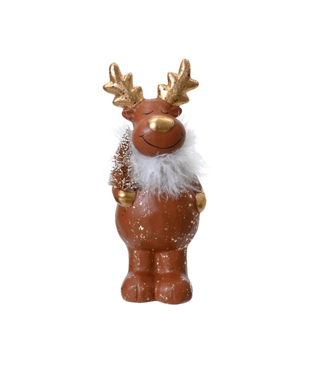 Renne debout tenant un sapin