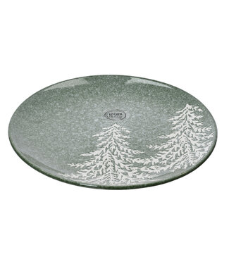 Assiette à déjeuner verte motifs de sapins 8 po