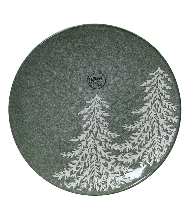Assiette à déjeuner verte motifs de sapins 8 po