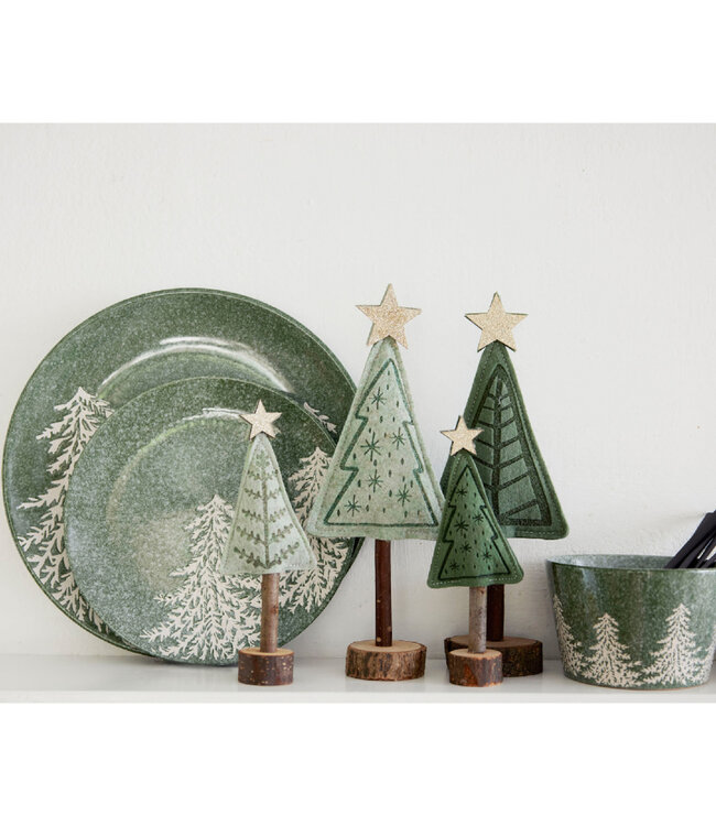 Assiette à déjeuner verte motifs de sapins 8 po