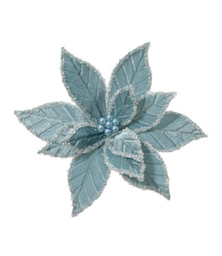Poinsettia sur pince velours bleu
