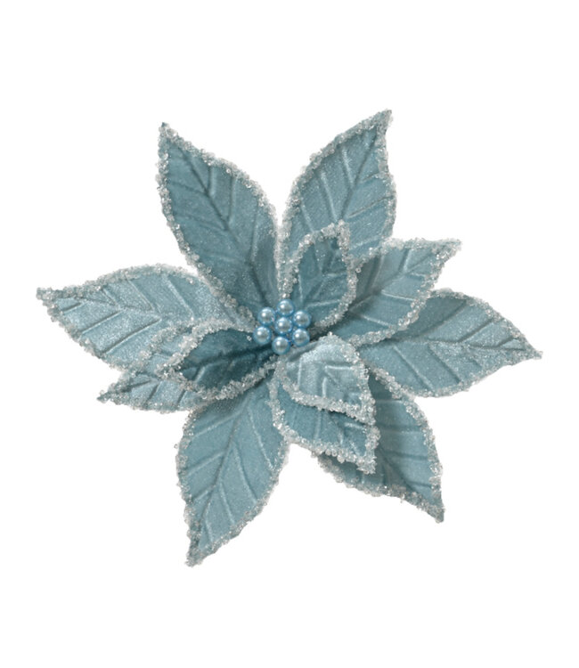 Poinsettia sur pince velours bleu 12,5 po