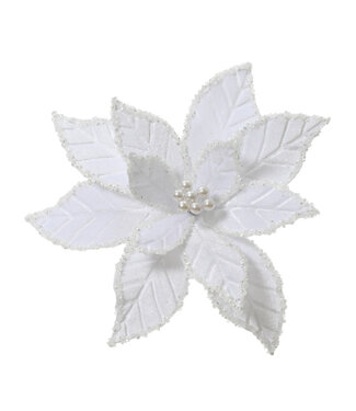 Poinsettia sur pince velours blanc 12,5 po
