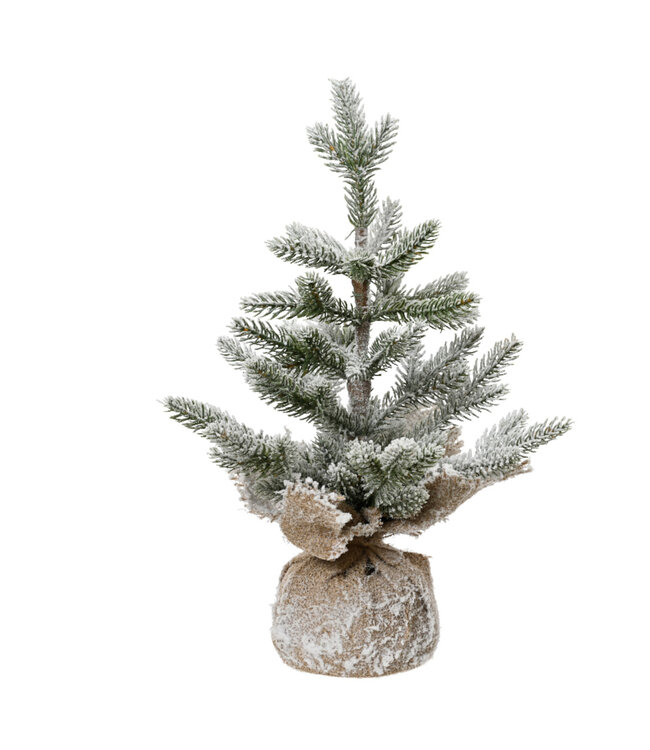 Mini sapin givré pied en jute | Nature et douceur festive