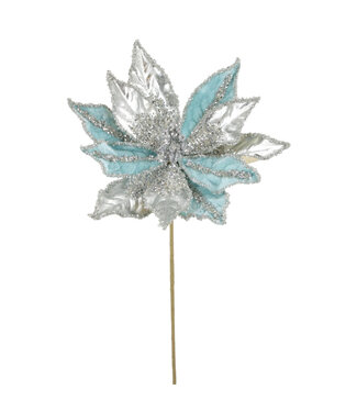 Tige de poinsettia aqua et argent 20 po