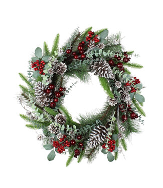 Couronne de verdure, baies rouges et cocottes 24 po