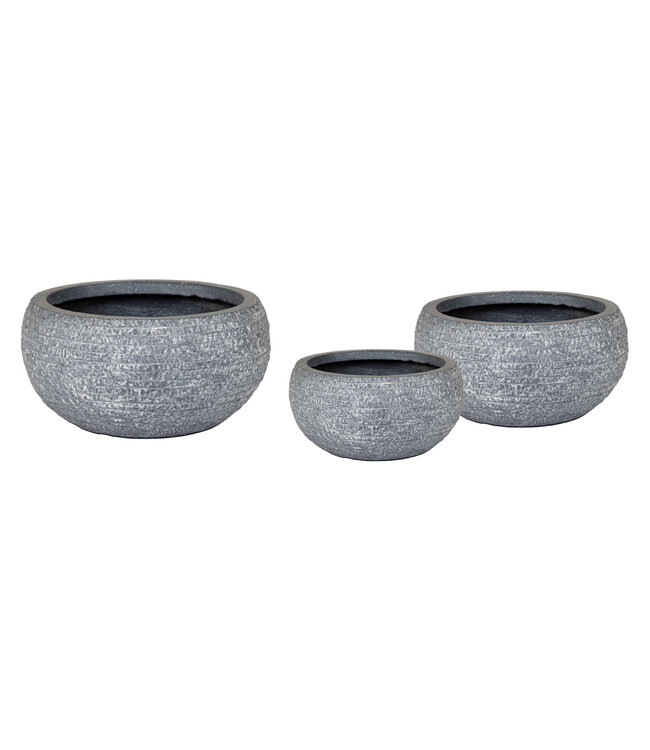 Pot Utah bas gris | Jardinière contemporaine en fibre pour intérieur et extérieur