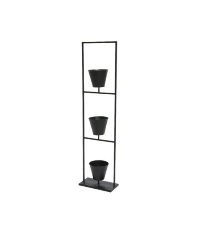 Étagère Noire avec Trio de Cache-Pots | Harmonie végétale pour votre intérieur