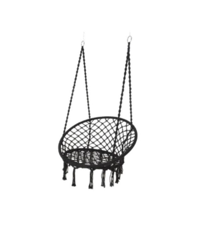 Chaise suspendue macramé noire | Confort et élégance pour moments de détente absolue