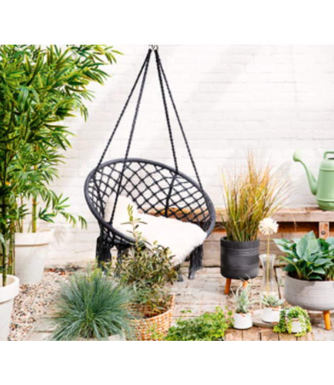 Chaise suspendue macramé noire | Confort et élégance pour moments de détente absolue