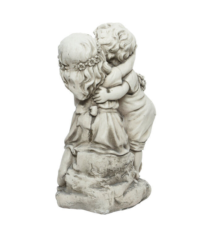Statue enfants bisou 23,5 po | Sculpture décorative pleine de charme pour un jardin enchanteur