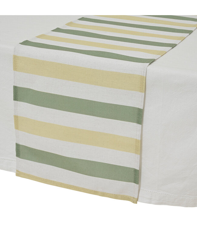 Chemin de table ligné blanc et vert 55 po