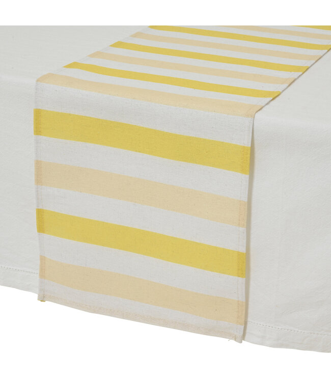 Chemin de table ligné blanc et jaune 55 po