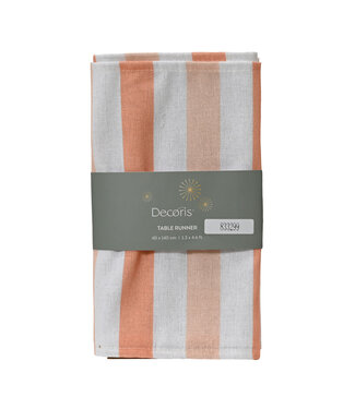 Chemin de table ligné blanc et orange 55 po