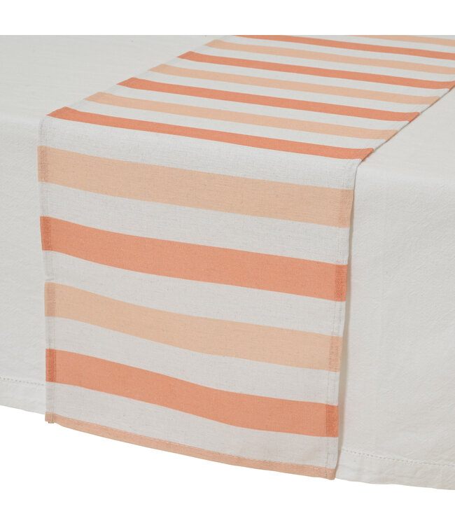 Chemin de table ligné blanc et orange 55 po