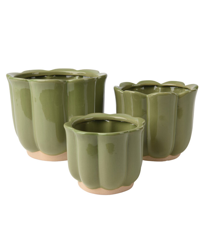 Cache-pot fleur vert | Pot design au look vintage