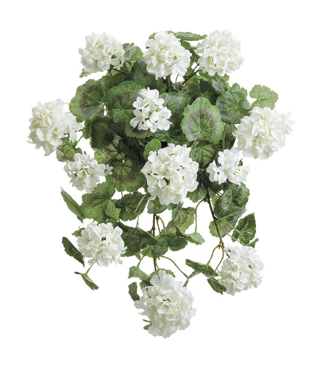Bouquet de géranium suspendu UV blanc 22 po