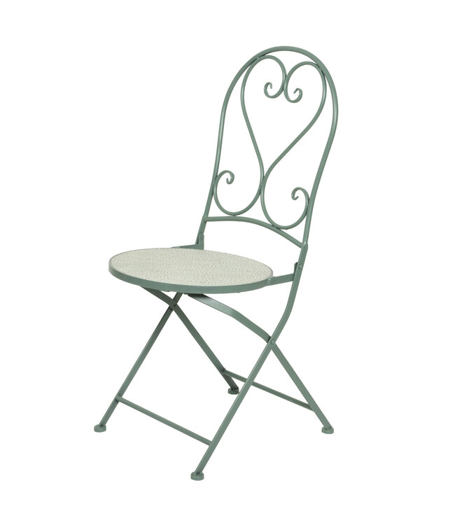 Ensemble bistro mosaïque vert et blanc 3 mrx | Table charmante et ses deux chaises en fer forgé