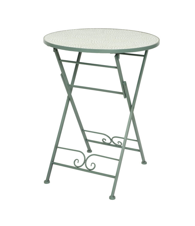 Ensemble bistro mosaïque vert et blanc 3 mrx | Table charmante et ses deux chaises en fer forgé