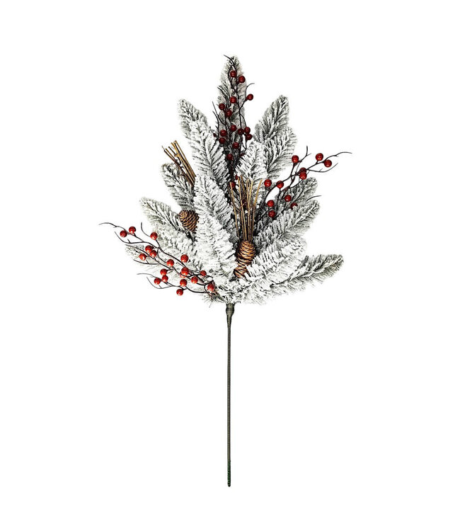 Branche sapin enneigé avec baies sur tige | Élégante