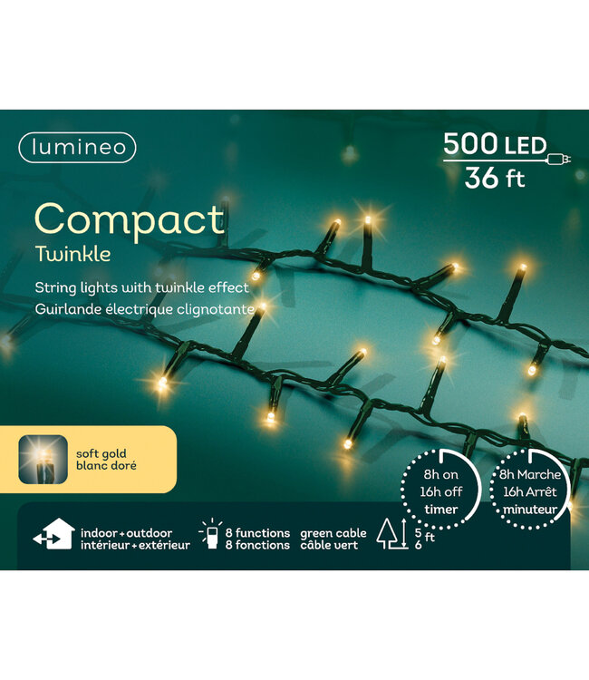 Lumières compact LED fils vert champagne 500 lum. / 36 pi | lueur élégante & ambiance raffinée
